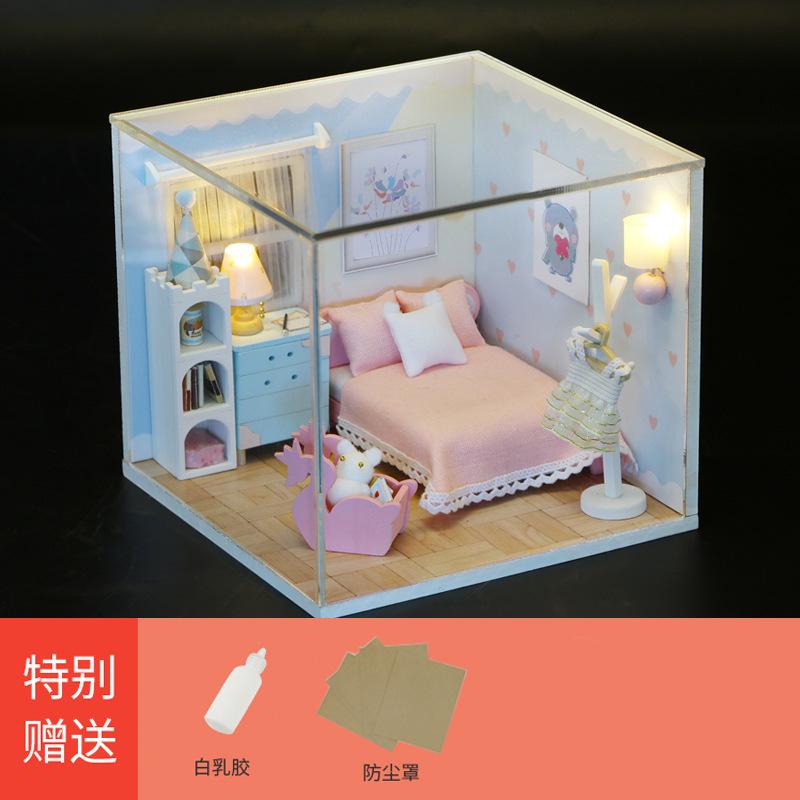 Playhouse Miniature House Set Wooden DIY Craft Model for Toy Furniture Toys Set Ages 14+ Parent-Child Assembly Room Scene