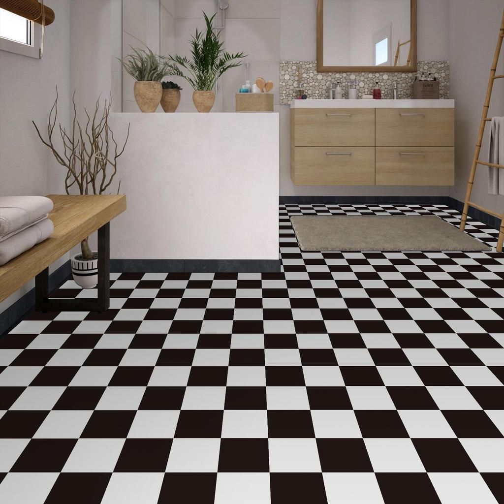 Meiji Vinyl Kitchen And Bathroom Waterproof Oil-Proof Stickers Home Renovation Wallpaper Wall And Floor Decoration Stickers Classic Black White Grid