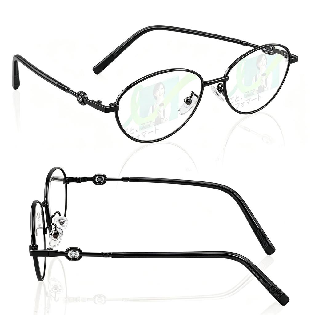 Reading Blue Light Resin Titanium A32 [KIHASU] Glasses, Blocking, Women's, Lenses, Alloy, Black, +2.0 Power,