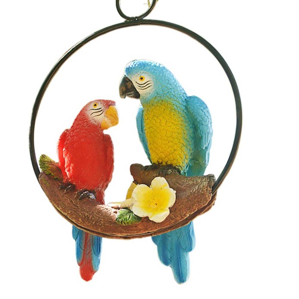 Iron Circle Double Parrot Pendant Cute Animal Sculpture Figurine Crafts Bird Statue  Lawn