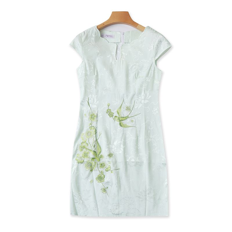 

Lace Pullover Slimming Sheath Mid-Length Export Embroider Green S