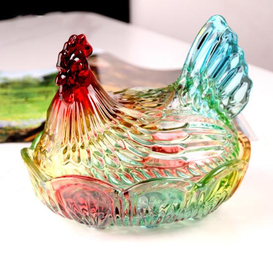 Glas Henne auf Nest Süßigkeitenschale mit Deckel Große Fußschale für Süßigkeiten Kekse Nüsse Desserts Vintage Rustikal Bonbonglas für Zuhause Küche Büro