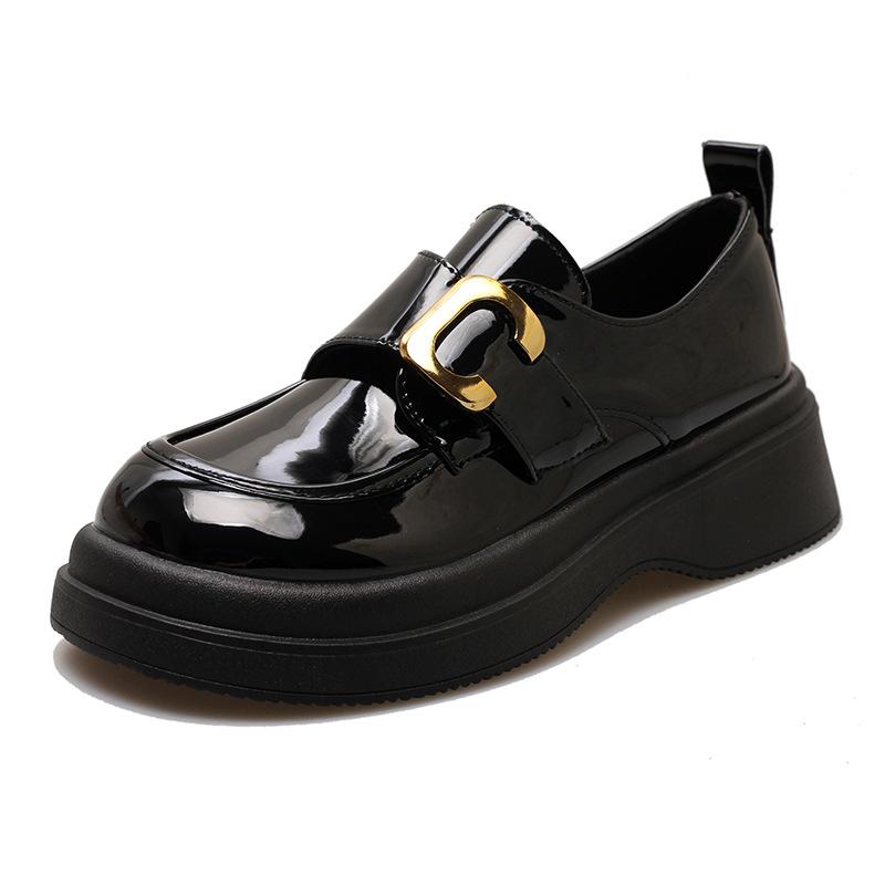Platform small leather shoes women's spring 2025 new versatile British college style black jk shoes muffin loafer single shoes