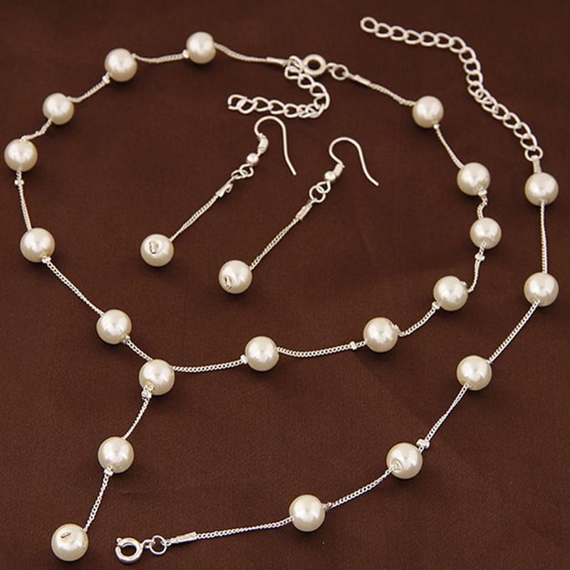 Imitation Pearls Necklace + Bracelet + Earrings Jewelry Kit