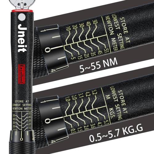 Jneit Torque Wrench, Bicycle, 6.35 mm (1/4 inch) Drive, 5-55 Nm, Preset Torque Wrench Set, 11-Piece Bit Socket Wrench Set, Black