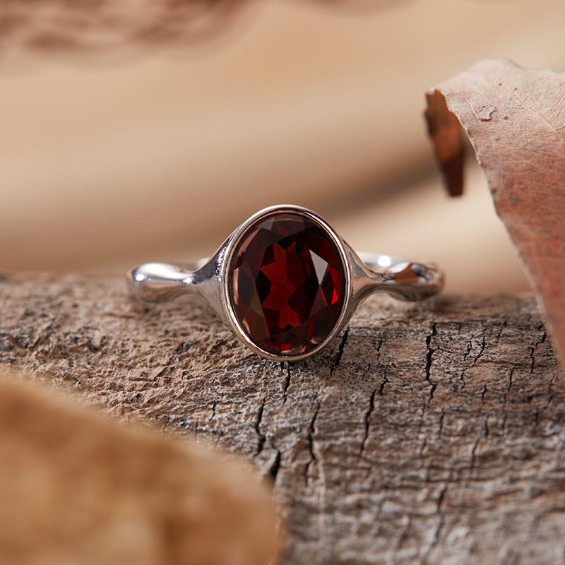 Minimalistischer Mode S925 Sterling Silber Inlay Topas Opal Granat Natürliche Farbe Schatzring Damen Zeigefingerring