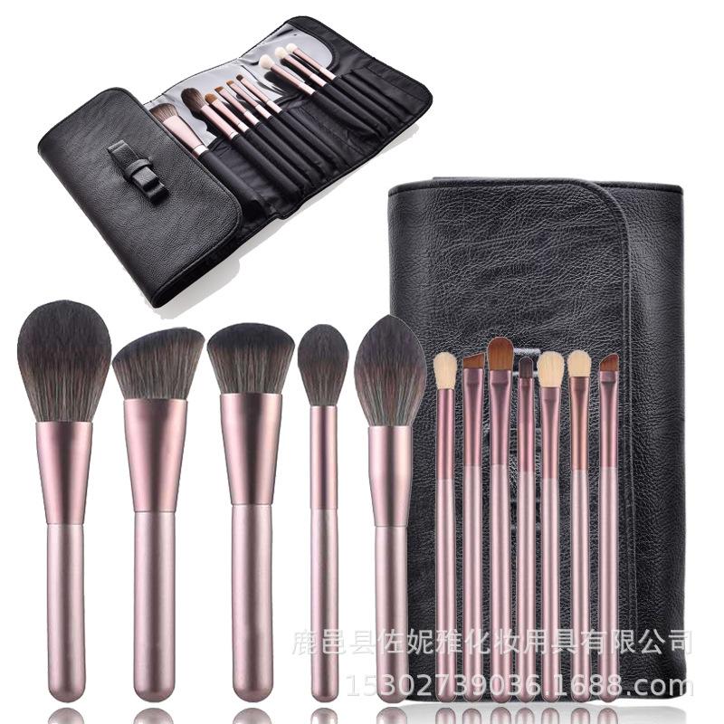 Pincel de base pincel de pó solto pincel de sombra para os olhos 12 peças conjunto de pincéis de maquiagem lã lilás pequena série uva bolsa de pincéis de maquiagem