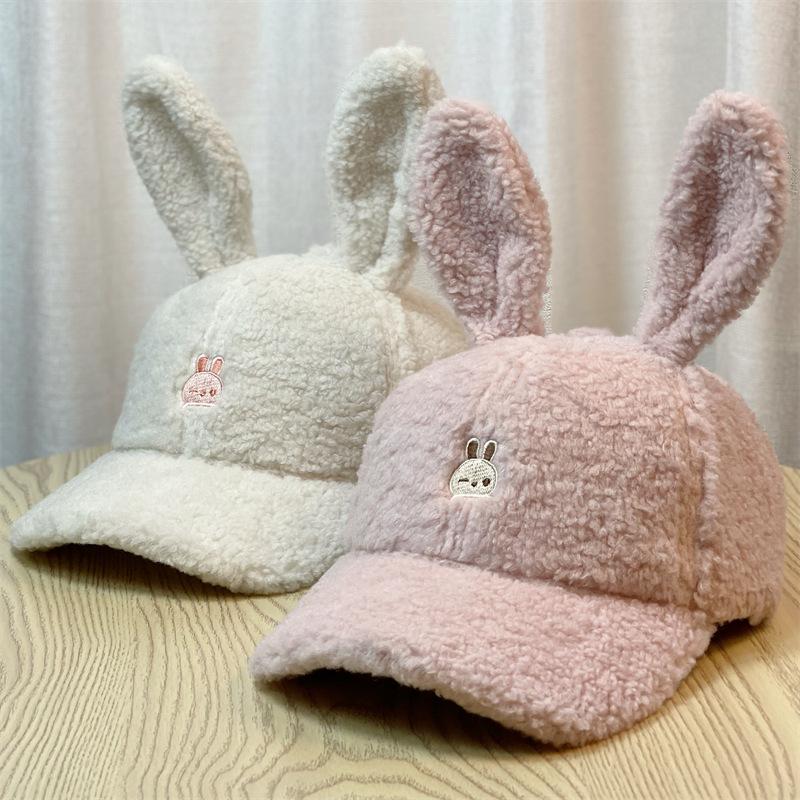 Cute Bow Baseball Hat for Women In Autumn and Winter Warm Lamb Velvet Korean Style Face Showing Small Embroidered Peaked Cap