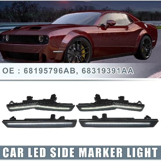 

Car LED Front Rear Side Marker 6000K Turn Signal Light 68195796AB for Dodge Challenger 2018-2023 Wide Body Plastic Smoked Lens White Light (Set of 4)