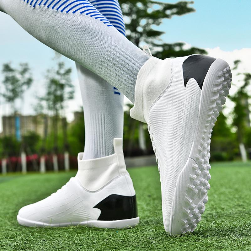 Men's Football Boots Rubber Soft Sole Short Nail Artificial Turf Leather Youth Kids Football Shoes