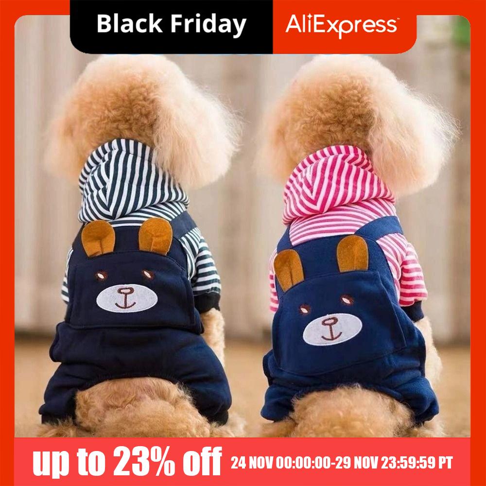 Kawaii Cartoon Bear Printed Puppy Cat Clothing Warm Jumpsuit Cat Sweatshirt Soft Striped Dog Pullover Hoodie Autumn/Winter