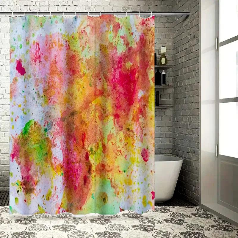

Luxury Watercolor Bathroom Decor Shower Curtain Set With Golden Brush Strokes Modern White Bath Rug Toilet Cover For Home Decora W60H190(CM)-1 Pcs