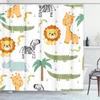 Shower Curtain Safari Animals With Cute Hippo Crocodile Lion Elephant And Giraffe In Childish Style Waterproof Polyester Fabric