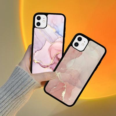 Pink Gold Marble Art Phone Case Silicone PC+TPU Case For iPhone 14 11 12 13 Pro Max 8 7 6 Plus X XR Hard Fundas