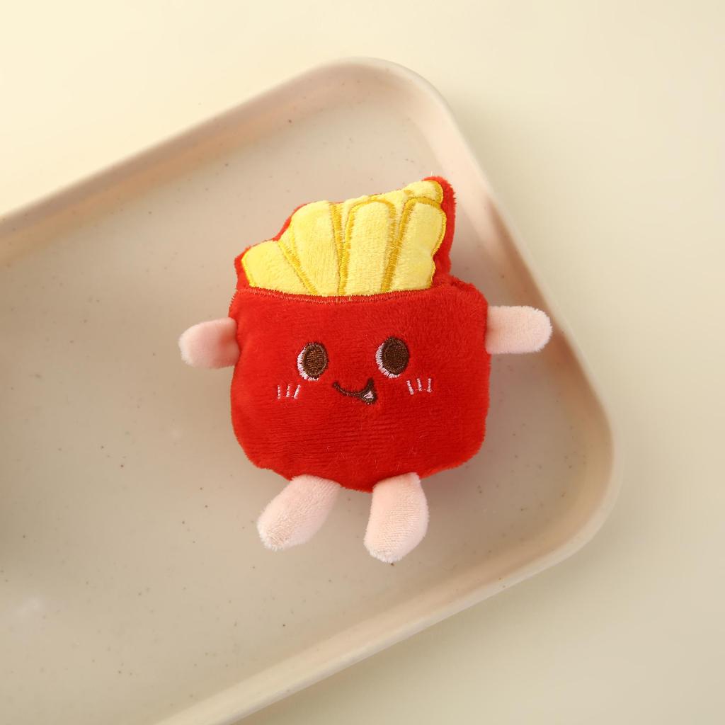 Cartoon Plush Pendant: Cute Brooch Keychain with Hamburger, Fries, Toast, Chicken Leg Figures.