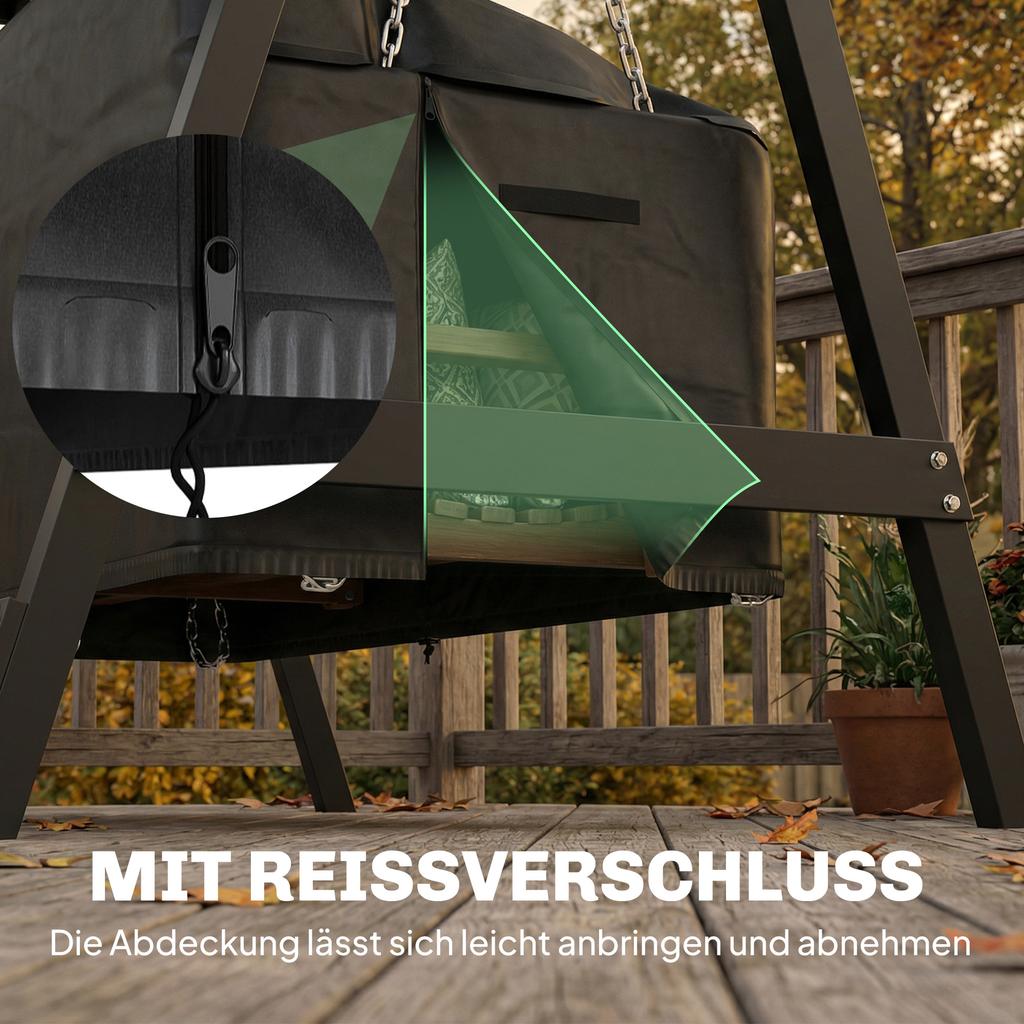 3-Seater Garden Swing Cover, Waterproof Protective Cover, Windproof and UV-Resistant, 420D Oxford Fabric