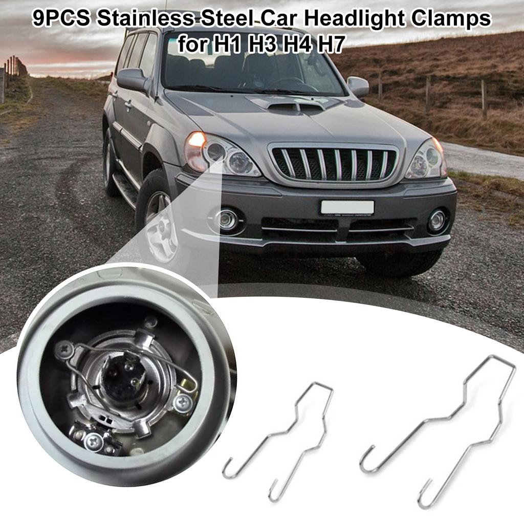 Lamp Retaining Spring Clamps, 9 Pack Stainless Steel Hdlight Retaining Clamps for H1, H3, H4, H7, with Rust Resistant Car Hdlight Clamps for Secure Ho