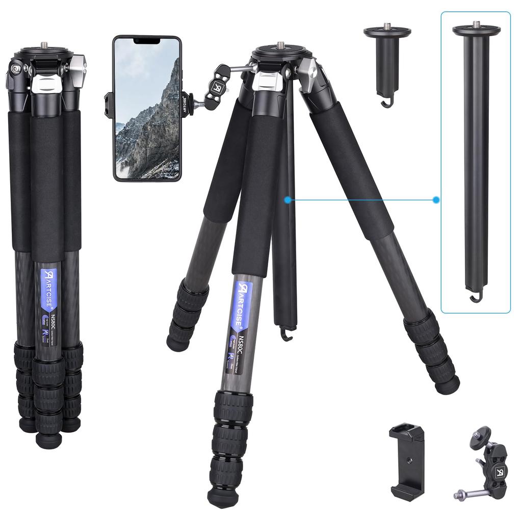 ARTCISE Compact Carbon 32mm Carbon Fiber Travel Camera Maximum Height Accessory Includes Smartphone Clip and Magic Suitable for Load Capacity 20kg
