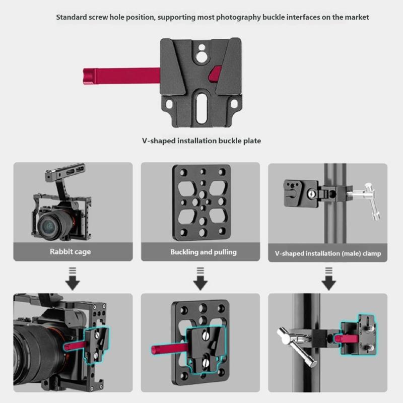 Quick Release Mounting Plate for Camera Cage Featuring V Type Design Aluminum Alloy for Fast Setup in Studios