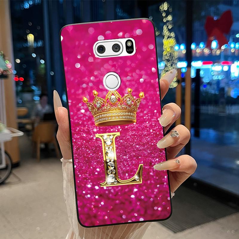 Phone Case For LG V30/V30 Plus/V30S ThinQ/V35 ThinQ Soft Silicone Beautiful Trendy Crown Letter Pattern Black Case Casing