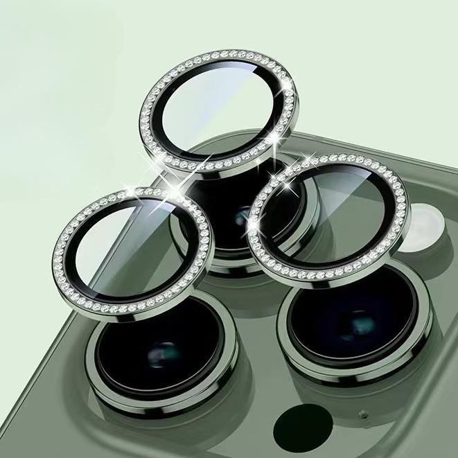 Diamond Lens Glass for IPhone17 16 15 14 13 12 11 Pro Max Camera Protector Cover for IPhone 14 Plus 14Pro Max Metal Ring Lens Glass Case