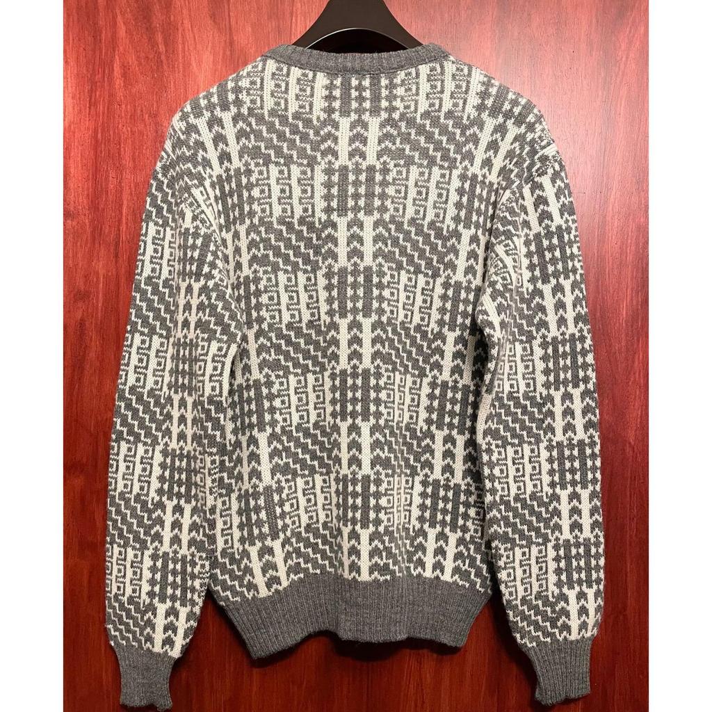 Used Rare Item MADE IN FRANCE 70-80s CHEMISE LACOSTE All-over Pattern Wool Acrylic Sweater Gray X White 3 Sizes
