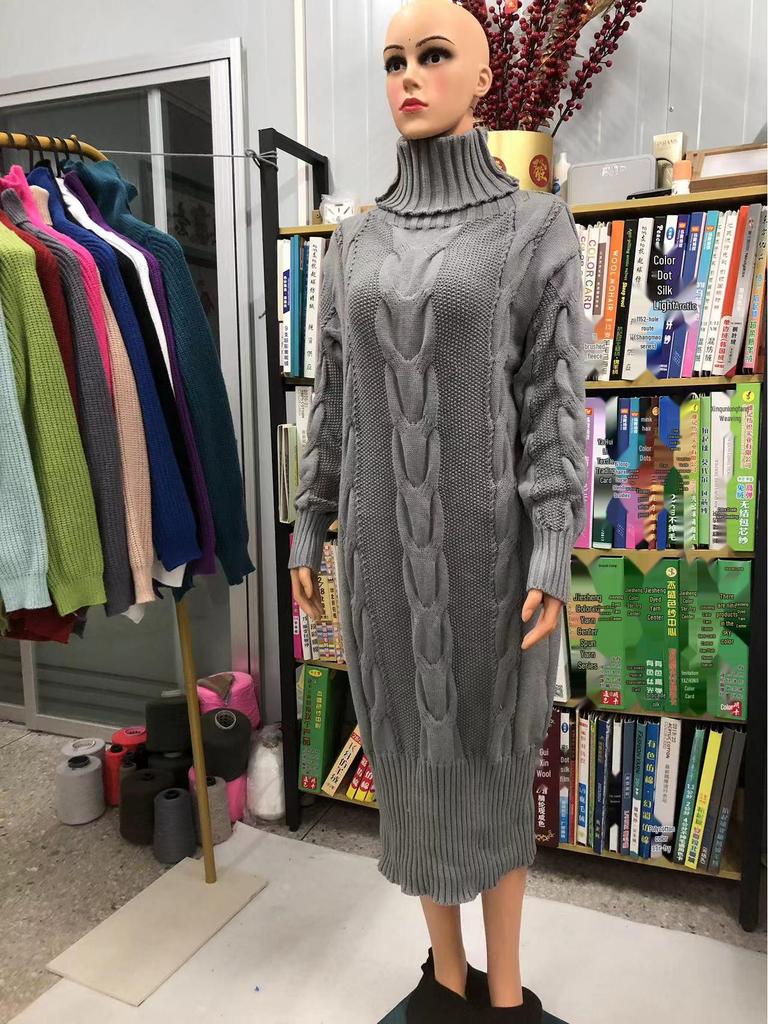 2023 Women's Autumn/Winter Long Loose Knit Sweater with Collar - Solid Color, Casual Style