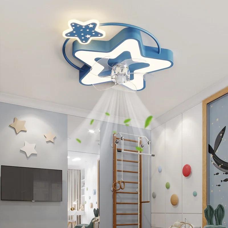 Cartoon LED Fan Ceiling Light Chandelier Fan Children's Room Decoration Furniture Bedroom Living Room Ceiling Lamp Strong Wind