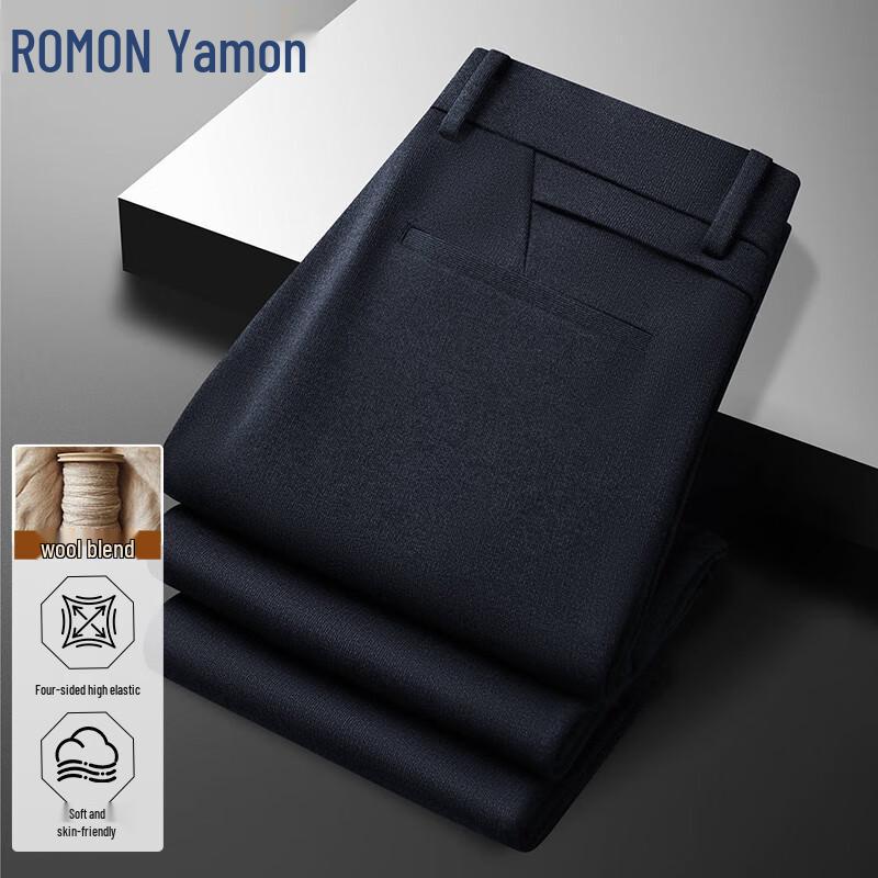 ROMON Men s Straight-Leg Wool Blend Business Casual Pants 40