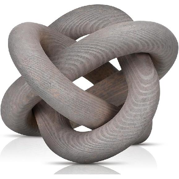 Yalikop 3 Link Wood Knot Decor - Hand Carved Coffee Table Decoration, Boho Chain Link Decor, Modern Shelf, Rustic Objects for Home Living Room