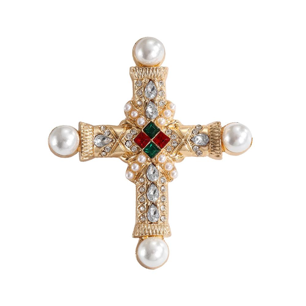 New design cross brooch retro court baroque suit coat corsage pin jewelry