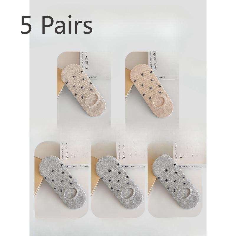 5 Pairs of  Women's Summer Thin Bow Mesh with A Shallow Mouth and Invisible Breathable Boat Socks