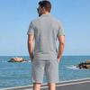 Men's Short Sleeve Polo Shirt and Shorts Set Casual Lightweight Breathable Summer Outfit with Zip Front Collar and Elastic Waistband Drawstring