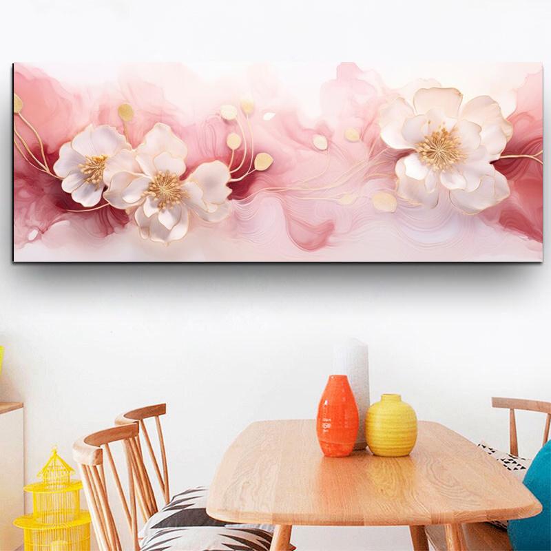 Pittura su Tela Floreale Art Fluid Moderna Arte Murale Poster e Stampe Fiore Dorato Marmo per Decorazione Parete Soggiorno Senza Cornice