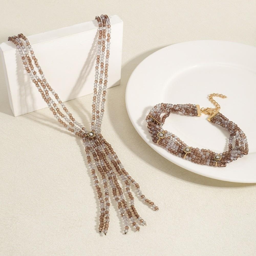 2 PCS Exaggerated Beaded Choker Necklace 2 Layers Women Collarbone Chain  Daily