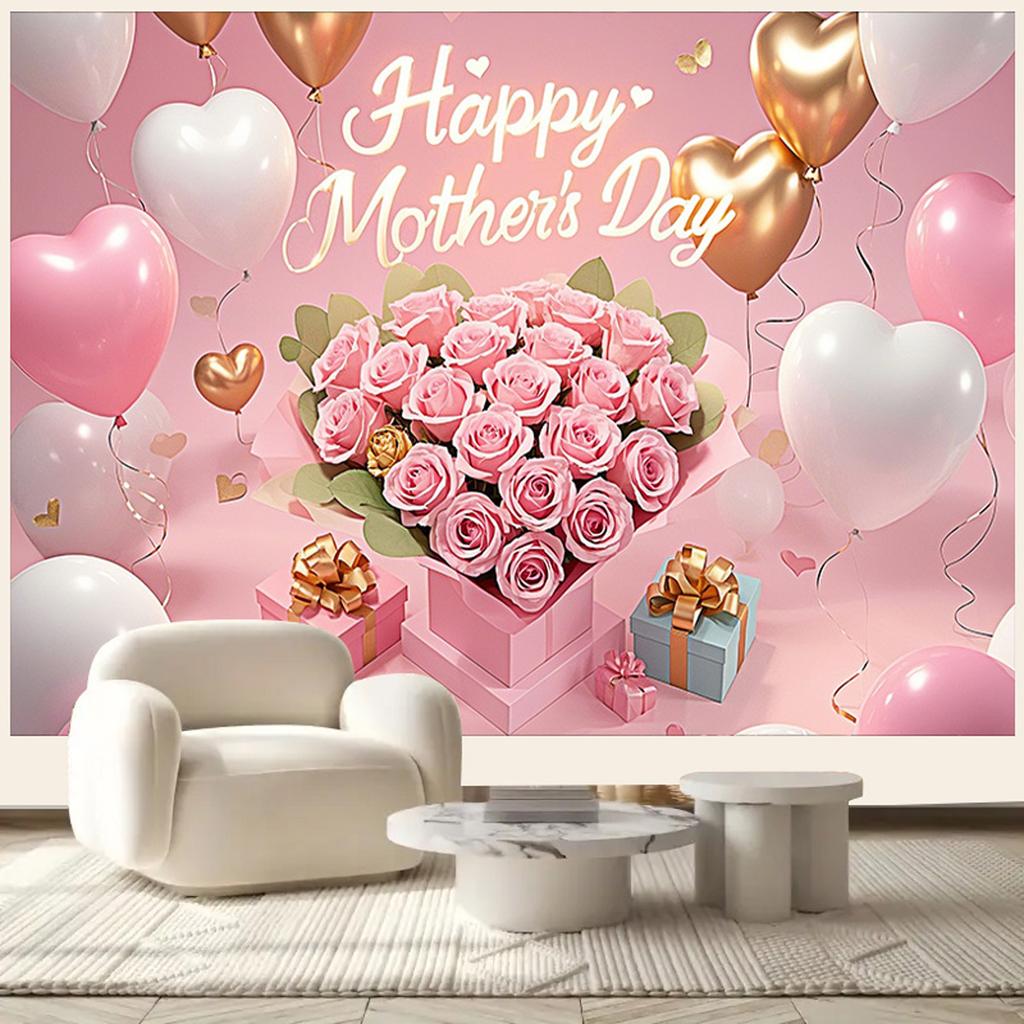 Happy Mother's Day Photography Backdrop Balloons Flowers Love Heart I Love Mom Mother's Day Party Decor Photo Background Studio