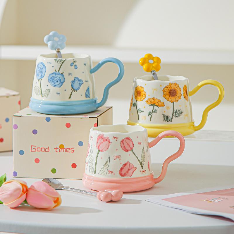 Souvenir Gifts Pastoral Style Single Cup Sunflower Ceramic Cup Household Set Mug Tulip Cup