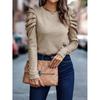 Women's New Autumn Round Neck Bubble Sleeve Button Long Sleeve Top