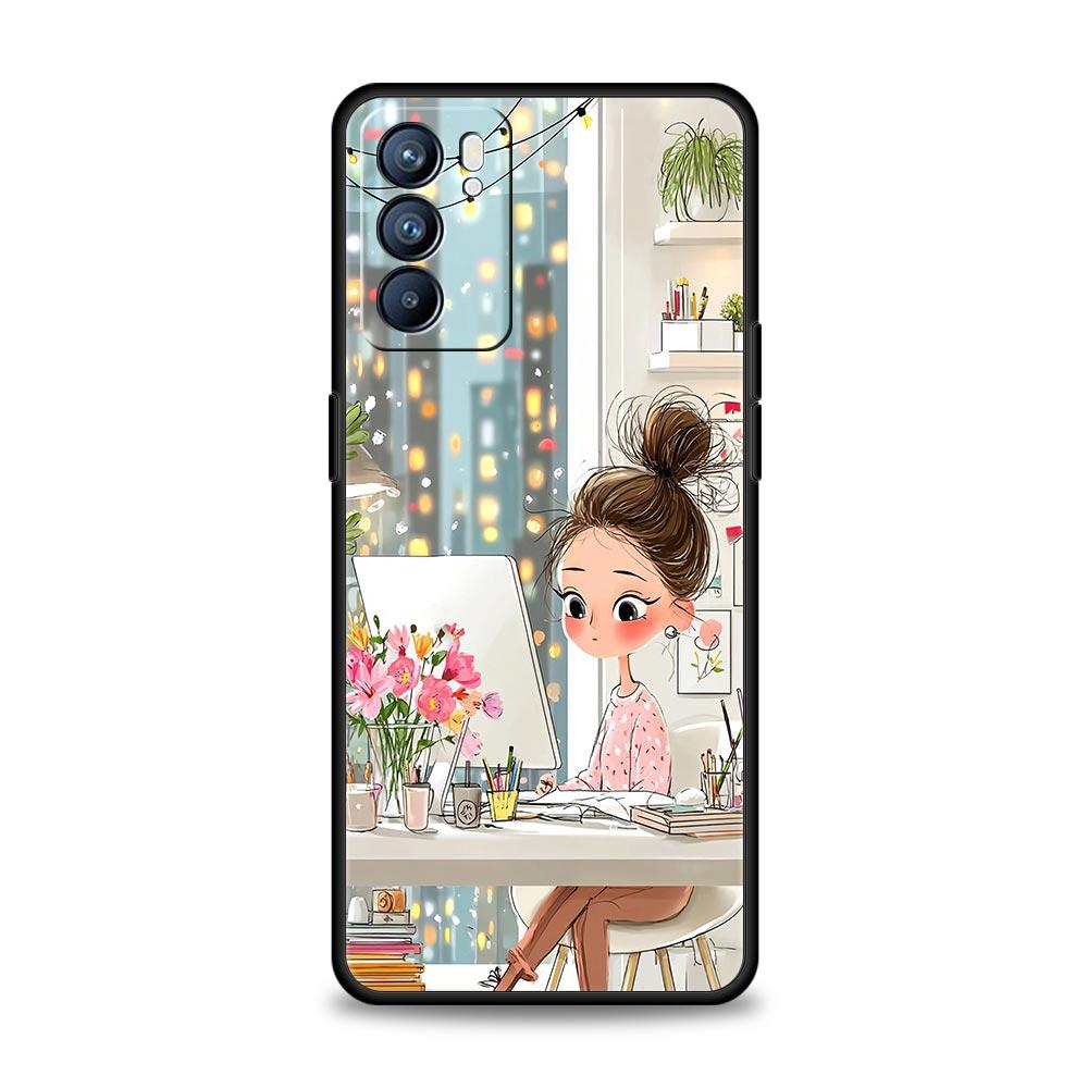 Cartoon Girl Phone Case For Oppo A17 A31 A54 A57 A78 A79 A98 Find X5 X6 Reno 6 7 8 10 11 12 13 F Pro 5G Soft TPU Cover Funda Bag