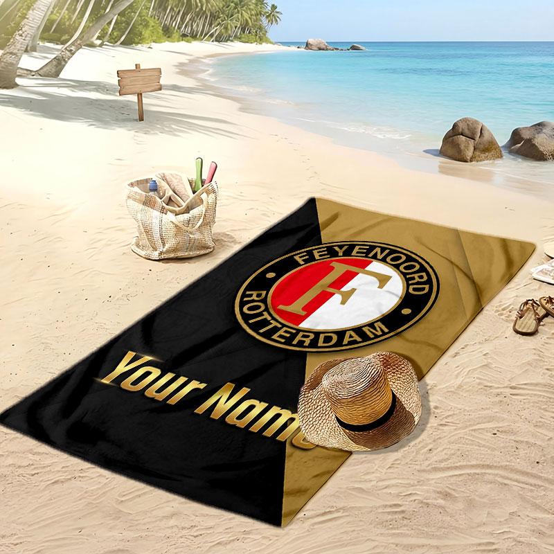 Feyenoord Personalisiertes Bedrucktes Strandtuch Fußballlogo Unterstützung Benutzerdefinierter Name Text Saugfähiges Handtuch für Sport Reisen Besonderes Geschenk
