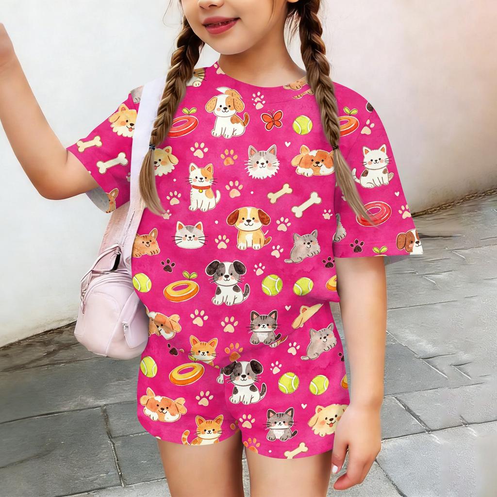 Kids Casual Short Sleeve Top and Shorts Set Animal Print Lightweight Summer Outfit Soft Fabric Comfortable Fit