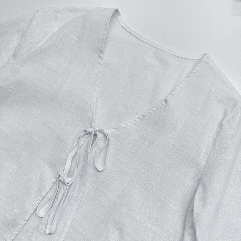 Spring/Summer Trendy Deep V Trumpet Sleeve Tie Top - European & American Women's Fashion