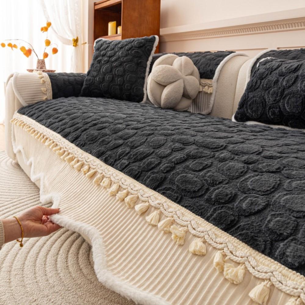 Universal Pad For Irregular Patchwork Thicken Sofa Backrest Winter French Chenille Premium Non-Slip Tassel Sofa Cushion Cover