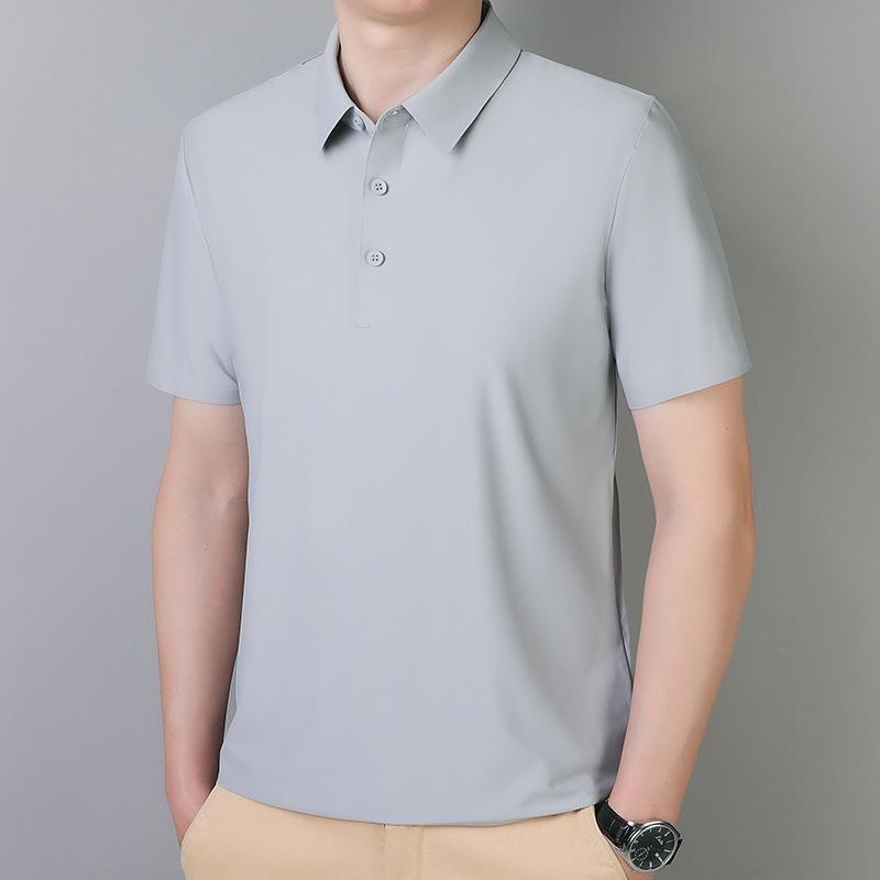 Men's Spring and Summer Solid Color Business Polo Shirt Lapel Ice Silk Short-sleeved Shirt Casual Non-marking Summer Shirt
