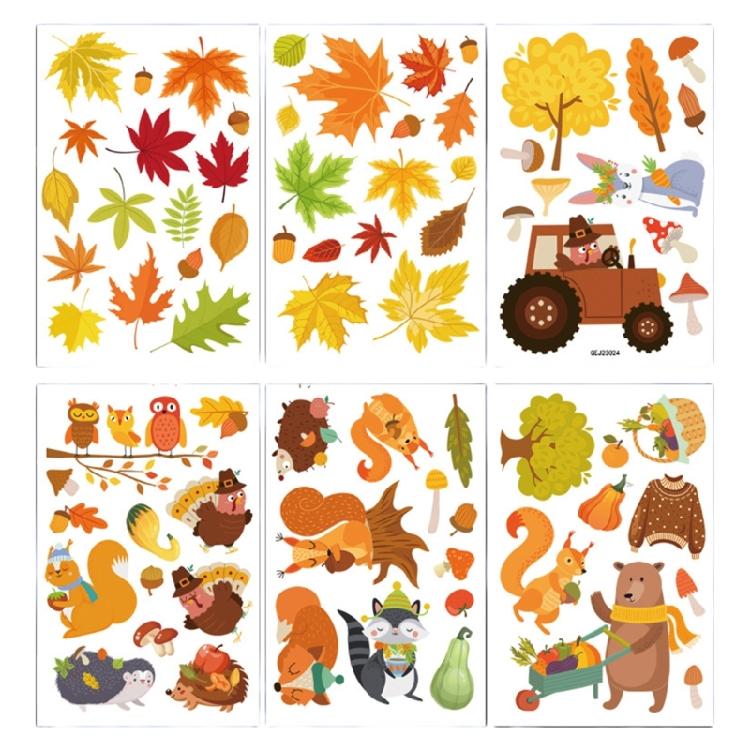 6PCS Themed Window Clings No Plastic Decorative Removable Leaf For Seasonal Home