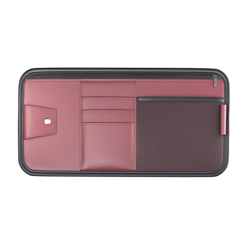 Car Sunshade Organize with Multiple Pocket Net Sunglass & Card Storage Vehicle Sunshade Case Bag PU Leather Purse