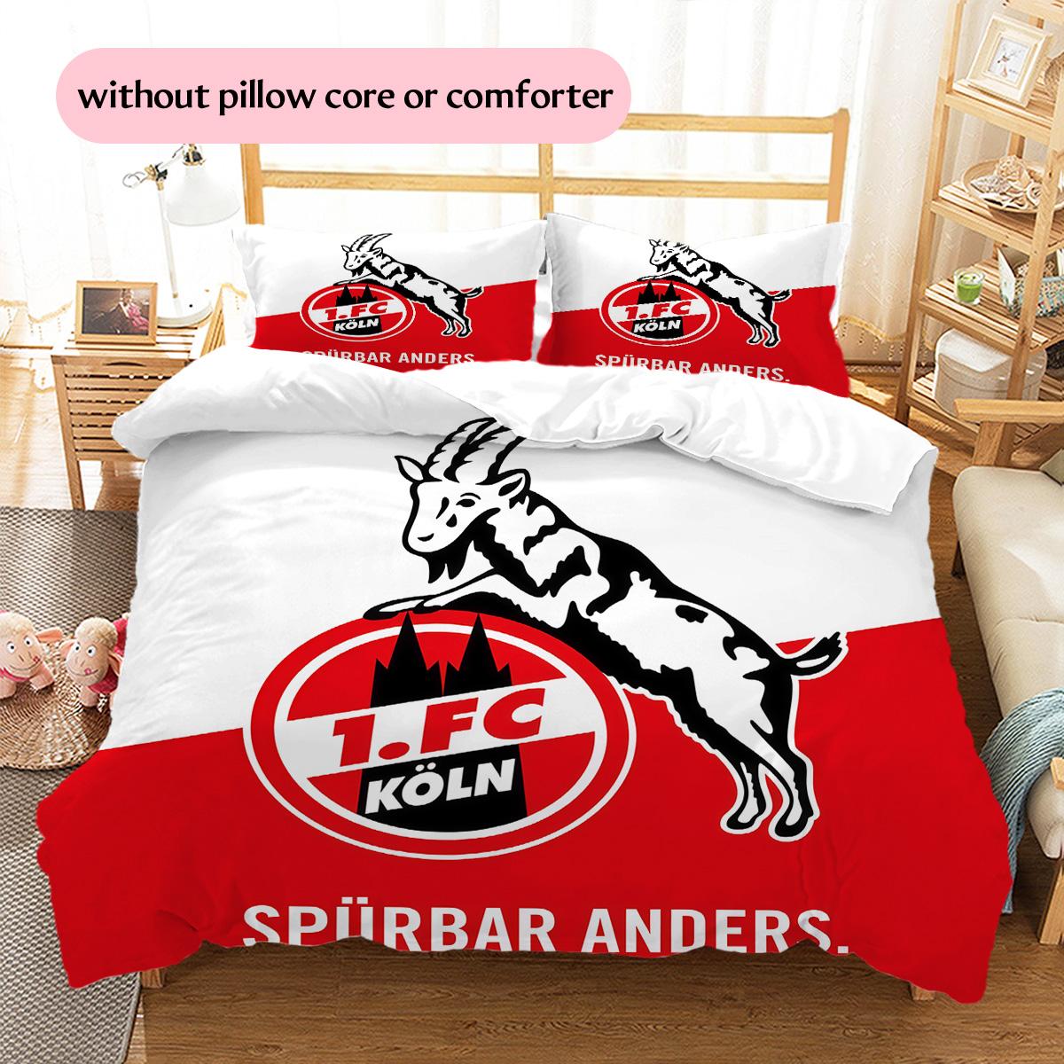 FC Köln Muster Bettwäsche Bettdecken-Set Heimdekoration Geschenk (1 Bettbezug + 2 Kissenbezüge (ohne Füllung)) 135x200cm red