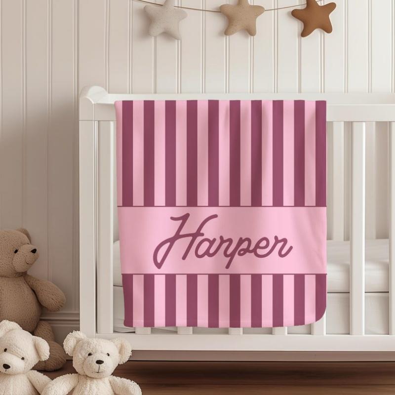 1PC Striped Blanket Custom Name Personalized Flannel Baby Blanket For Sofa Soft Birthday Gift Customized Blankets For Boys Girls