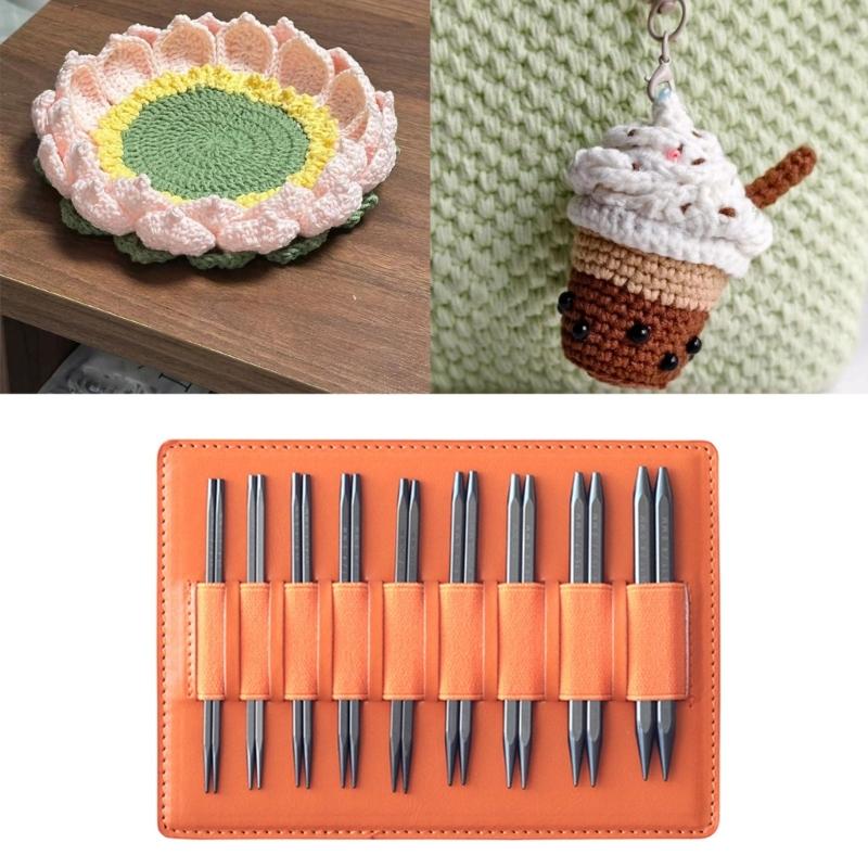 9Pairs Interchangeable Aluminum Circular Knitting Needle with Case Ergonomic Grip for Weaving Yarns Craft 3.5mm-8.0mm