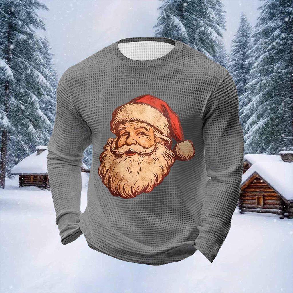 Pánské vánoční topy s kulatým výstřihem a dlouhým rukávem Pánské sportovní topy ve velkých velikostech s ležérním kulatým výstřihem